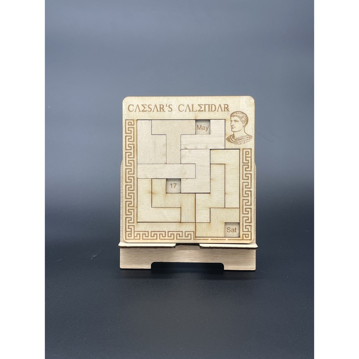 Fából készült naptár puzzle, gravírozott részletek, római stílus, készlet