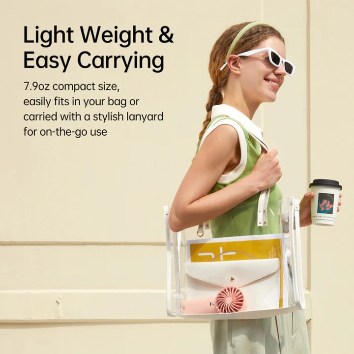 JISULIFE hordozható kézi ventilátor, Life4, 3,5-17 óra üzemidő, 5000mAh akkumulátor, 5 sebességfokozat, gyorstöltés, fehér