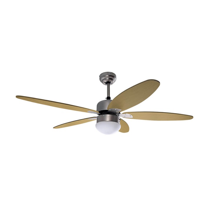 Ventilator de tavan Ardes Cloud 130WR, AR5A130WR, 130 cm, 5 pale lemn, cu lumina si telecomanda, 3 viteze, 70W, functie reversibila