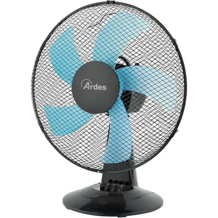 Ardes - STEELO 40N AR5ST40N Ventilator de masa cu 5 pale – Ventilator de masa oscilant de 40 cm, cu inclinare reglabila – 3 trepte de viteza, silentios, negru