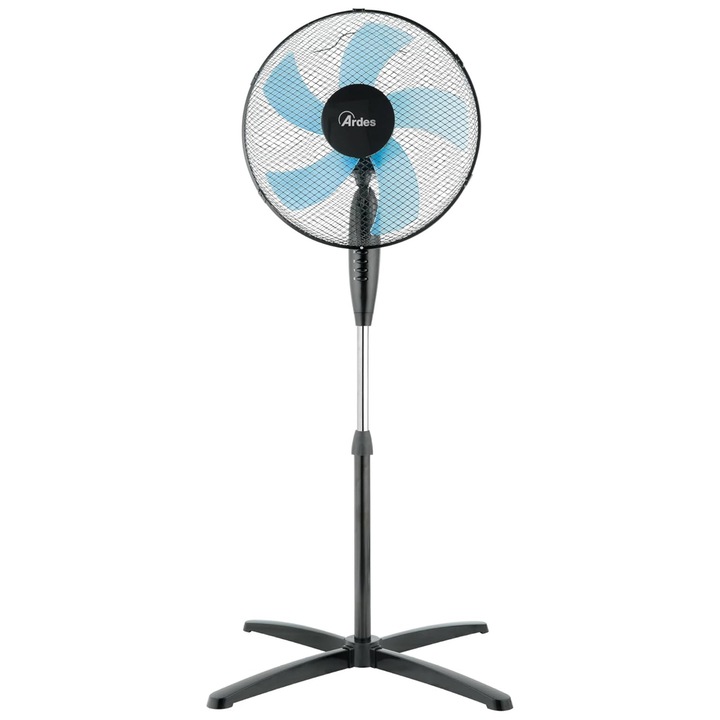 Ventilator de podea Ardes 40 cm AR5ST40PN, STEELO 40P, 3 Viteze, 50W, 5 Pale Semitransparente, Design Modern, Negru