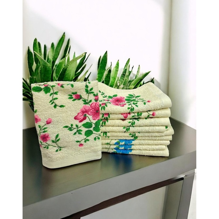 Set 20 Prosoape de maini / bucatarie, din Bumbac, motiv Floral, 25 x 50 cm, potrivit pentru comemorari Crem Bej Maro Albastru Roz