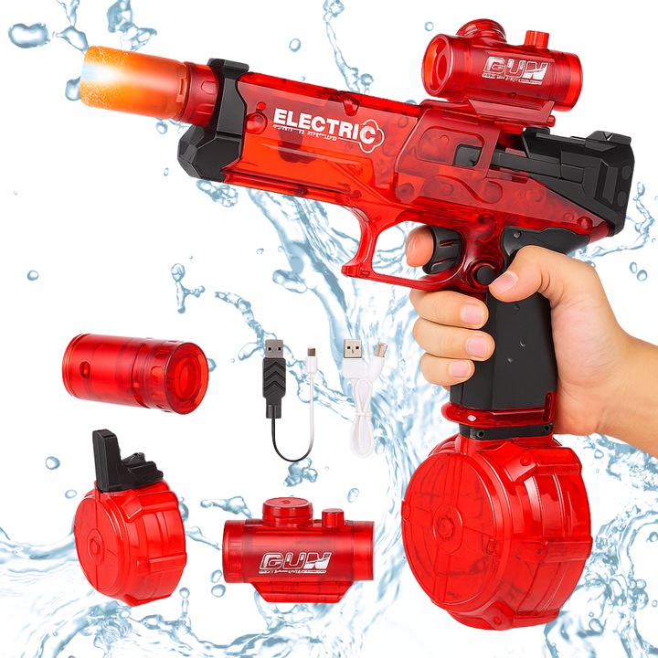 Pistol cu Apa Electrica pentru Adulti si Copii IdealTI®, Jucarie cu Apa Automata, Baterie Reincarcabila, Jet Lung de 10 M, pentru Petreceri la Piscina, Plaja si Gratar - Jucarie pentru Vara