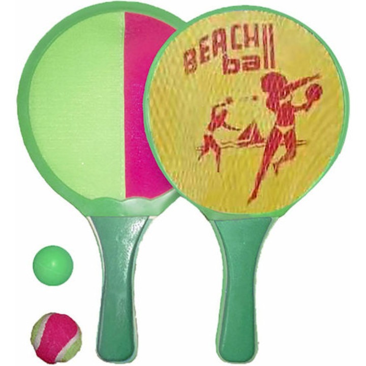 Set 2 Palete de Tenis pentru plaja, 2 fete, cu/fara arici, 2 mingi, 33 x 19cm