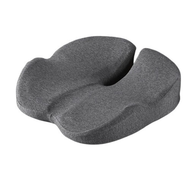Perna ergonomica pentru dureri de coccis, design U, extra mare, spuma cu memorie, suport pentru solduri, gri