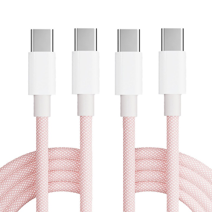 Комплект от 2 кабела за данни, SuooTci, USB-C, 2 м, розов