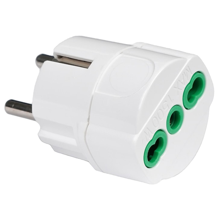 Adaptor Priza, Retro Electrica®, FANTON, 2P+E 10/16A 250V, Adaptor Priza Dual Size Compatibil 10A 16A, Adaptor Priza Schuko 16A, Conversie Standard Italian La Schuko, Conector Alimentare Sigura, Utilizare Casa Birou, Alb