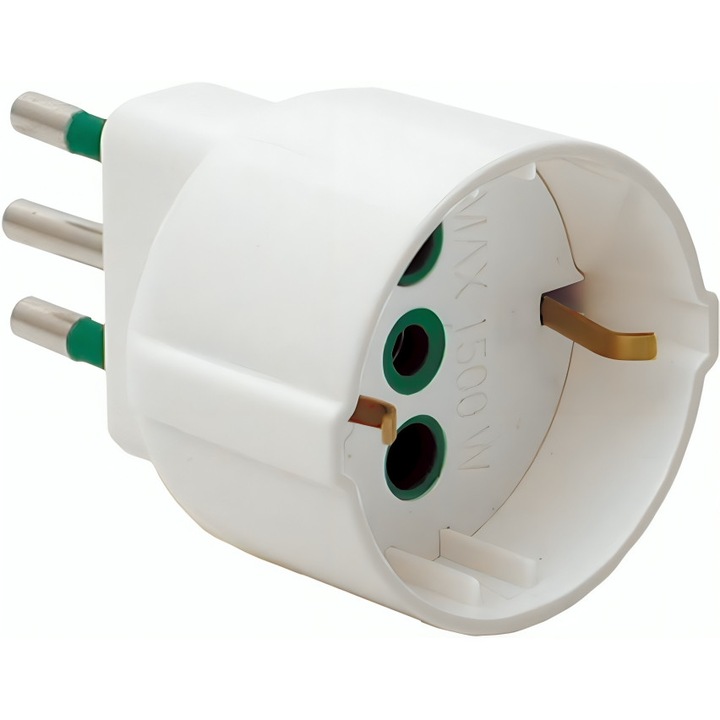 Adaptor Fisa Standar Italian, 2P+E, 10A, La Priza Italiana / Schuko 2P+E, 16A, 250V, Protectie Copii, Alb, Fanton