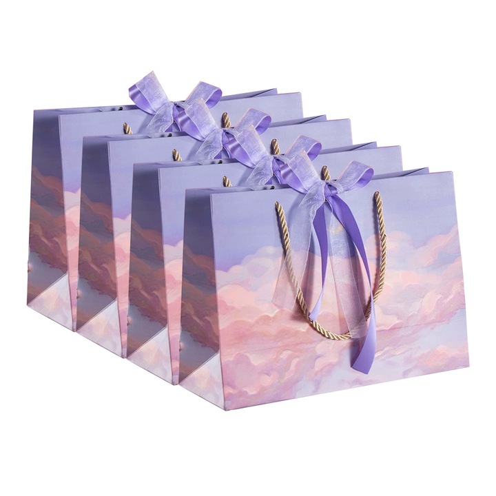 Set 4 Ingrosire Pungi Cadou din Hartie ，Punga 'La Multi Ani' pentru Petreceri，Pungi pentru Dulciuri，28x20x10cm