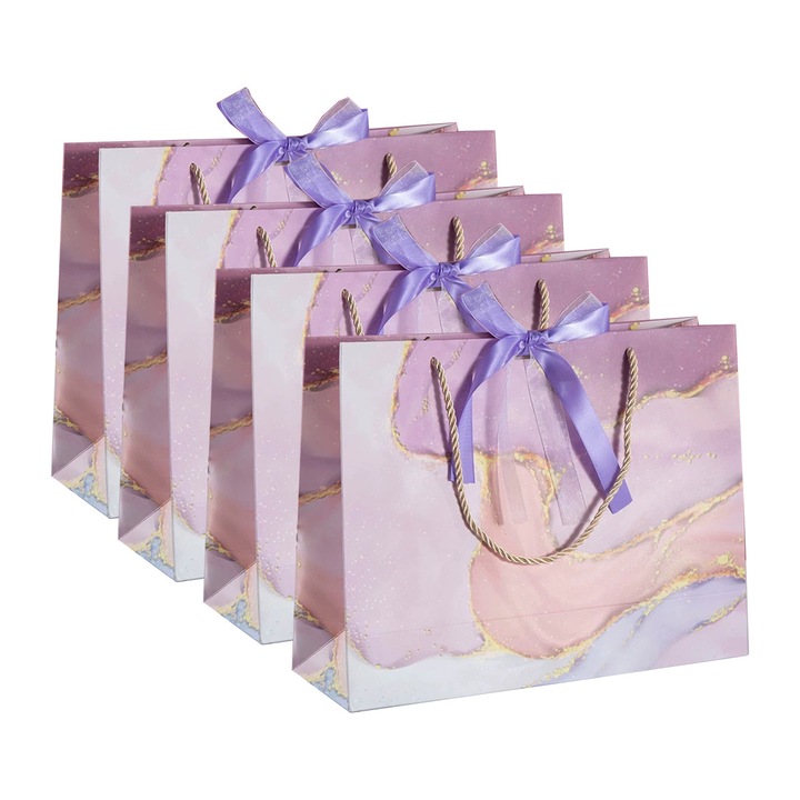 Set 4 Ingrosire Pungi Cadou din Hartie ，Punga 'La Multi Ani' pentru Petreceri，Pungi pentru Dulciuri，28x20x10cm