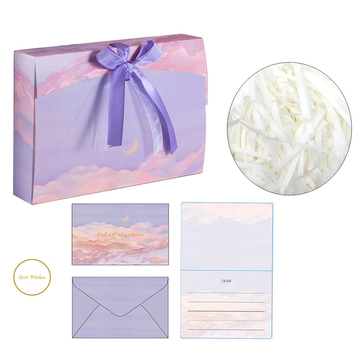 Комплект подаръчни кутии 3 в 1, опаковъчна кутия, кутия + 20 г парченца рафия + поздравителна картичка, 27x19,5x5 см