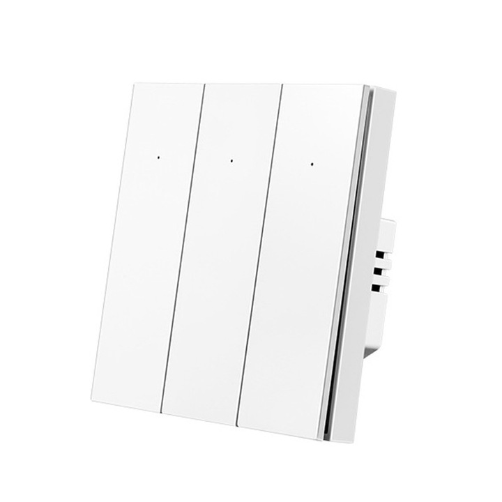Intrerupator inteligent, Golxmse, 3 canale, Wi-Fi, Bluetooth, alb, 86x86x39mm