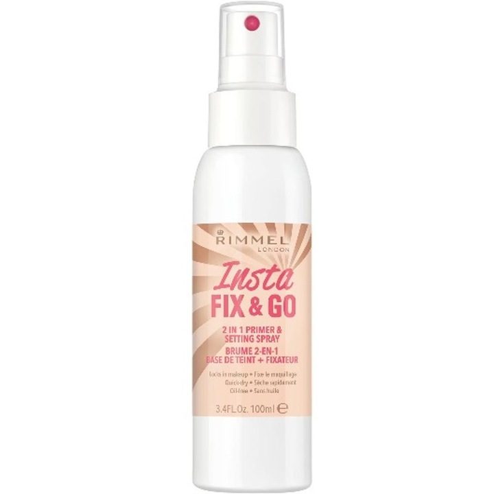 Set 2 x Baza de Machiaj si Spray pentru Fixare Rimmel London Insta Fix & Go, 100 ml