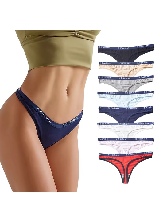 Set 8 chiloti bumbac tanga, Multicolor