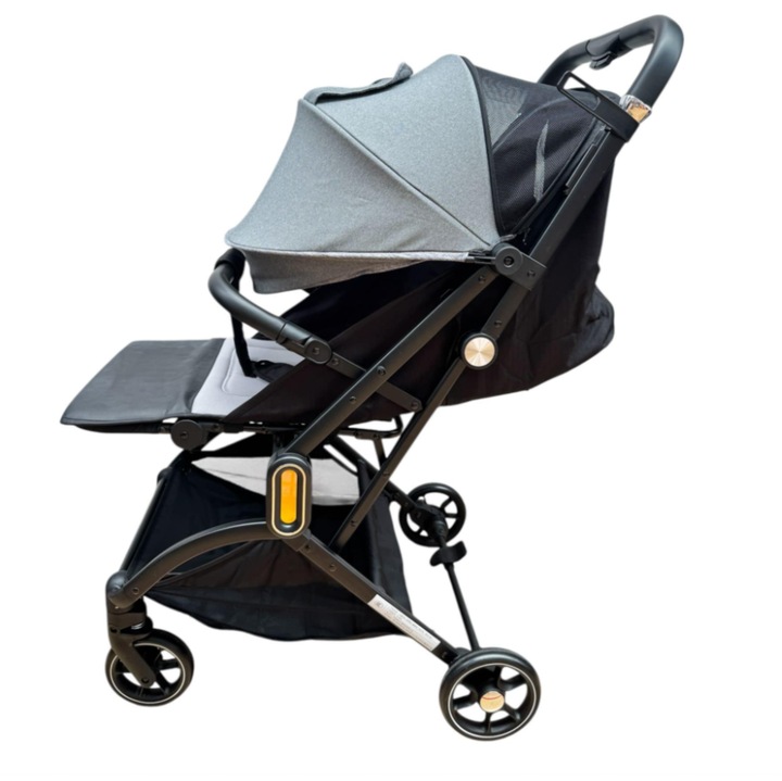 Carucior Sport pentru Copii, cu pozitie de somn, Troller, Spatar reglabil prin centura, Tehnologia inovatoare One-Hand Folding, Suspensii si copertina reglabila, Gri