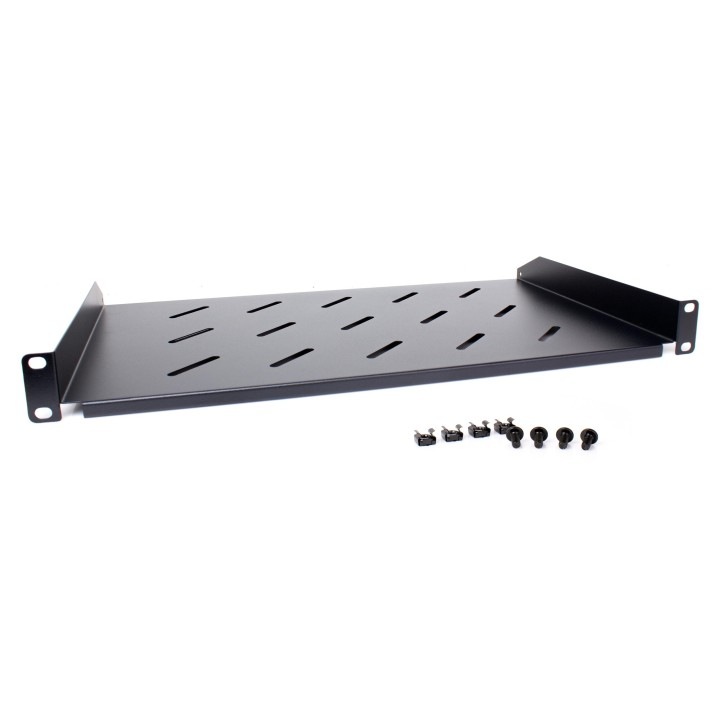 Raft universal rack 19", Getfort, 1U, 270mm, negru, cu suruburi de montaj