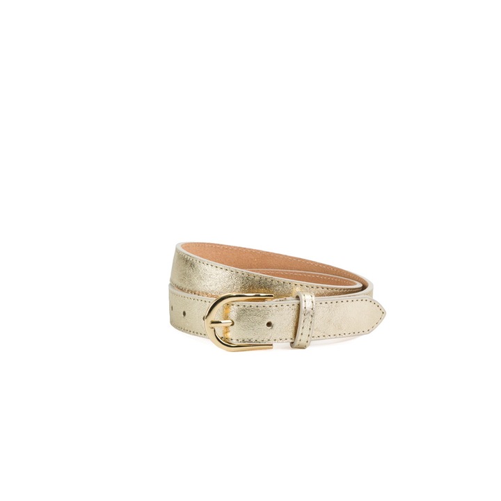 Curea Piele - Auriu, 115 cm Lungime, Latime 3 cm, Curea Piele Naturala, Curele, Piele Naturala, Curea Piele