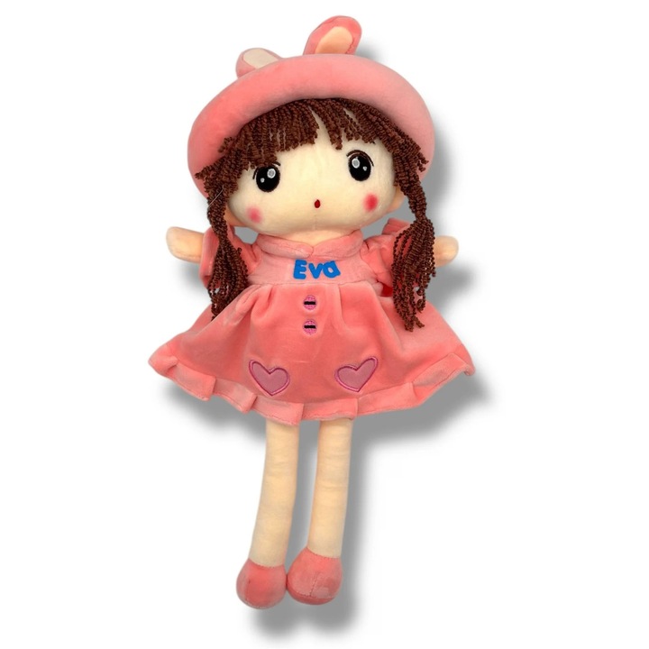 Papusa Angel din Plus, Personalizata cu Nume "EVA", Canta "Are mama o fetita frumusica foc", 50 cm - Roz