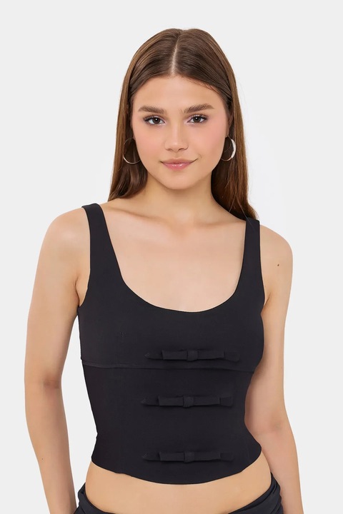 Бодикон топ, HiCCUP, без ръкави, кръгло деколте, бежов, текстилен