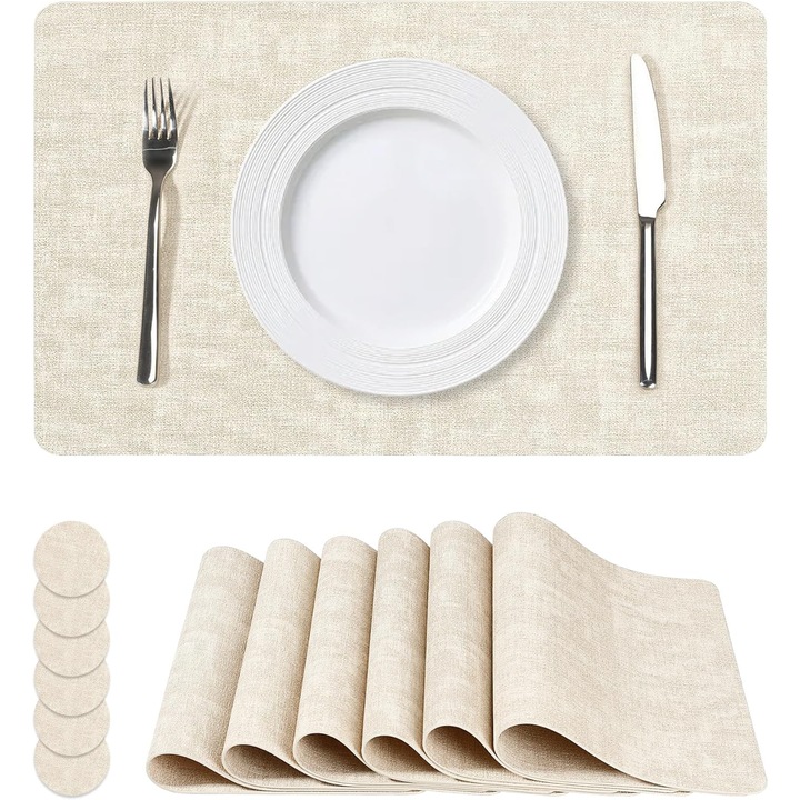 Комплект от 6 подложки за маса, Подложка за чаши, Термоустойчиви, Неплъзгащи се, Водоустойчиви, Избърсващи се, За маса за хранене