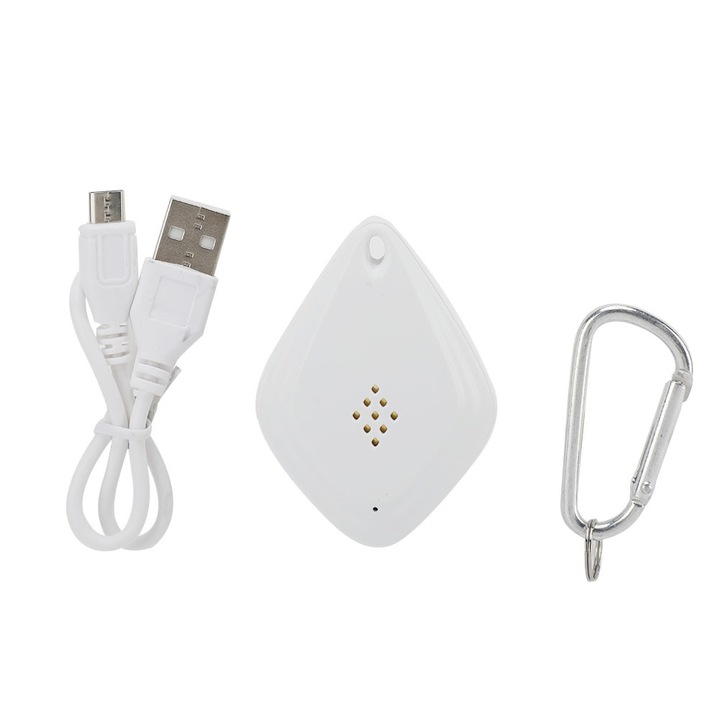 Aparat anti-insecte ultrasonic ZYBLSSBB LSM2xh2787-BCS0040041, USB reincarcabil, frecventa 15-75 kHz, baterie 100 mAh, acoperire 10–60 m², alb, 6.2x4.5x1.7 cm