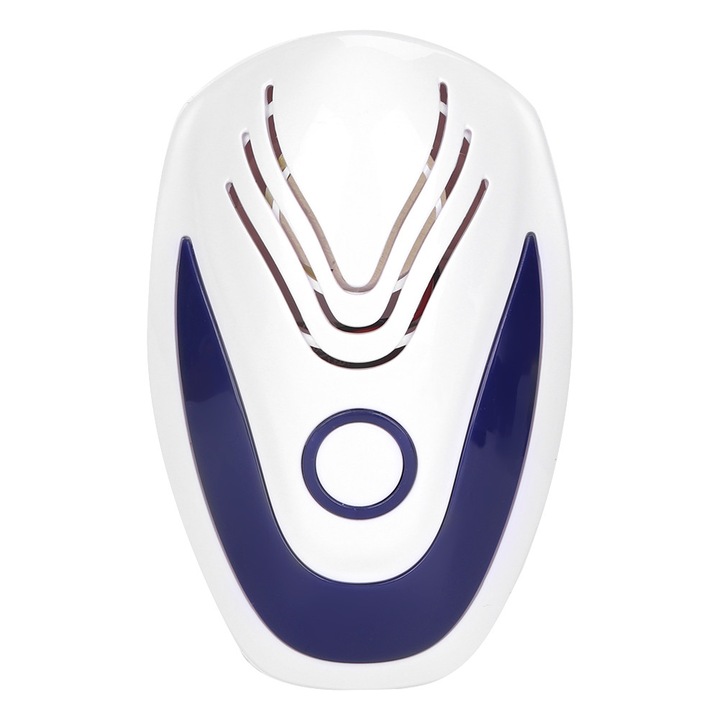Repelent cu ultrasunete Zyblssbb LSM2xh4432-BCS0044042, pentru rozatoare, tantari, plosnite si paianjeni, 110–230V (priza EU), acoperire pana la 100 m², 25–70 kHz, ≤6W, alb/albastru inchis