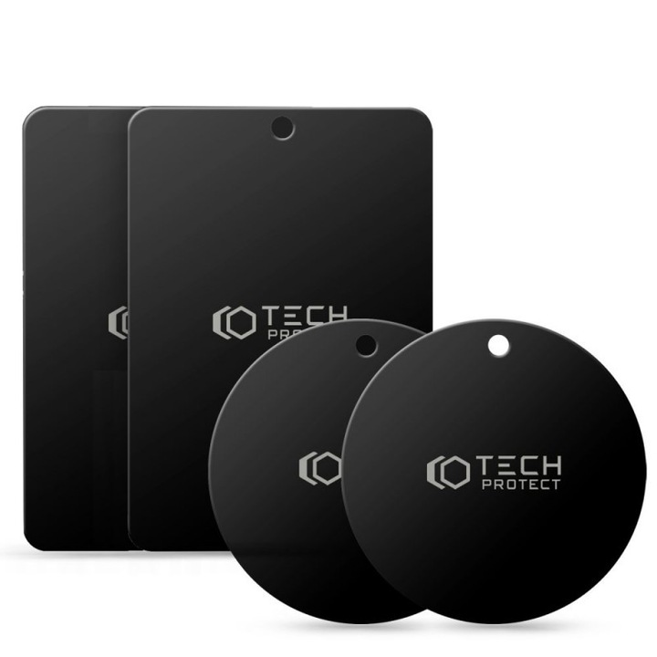 Set 4 Placi Metalice TECH-PROTECT pentru Suporturi Magnetice, 40x60mm, Negru