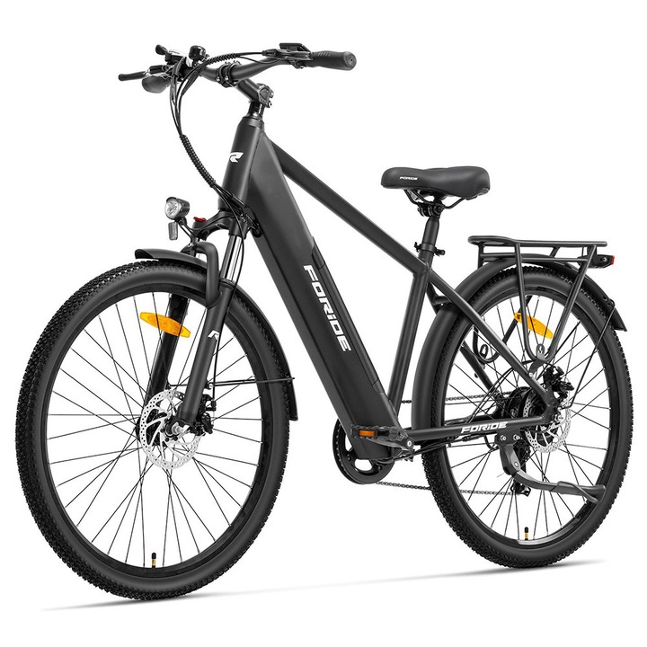 Bicicleta electrica Foride Roamer 1, 27.5"x18" ebike, 250W/36V, 7 viteze Shimano, 2/15/18/21/25km/h, Conducere nocturna sigura imbunatatita, 2.6" LCD, Frana pe disc, pentru navete line, Verde