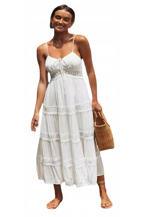 Rochie, model s-81, L, culoare alb, vaporoasa, pentru plaja, jerseu, lungime 111 cm, bust 88 cm, solduri 80 cm