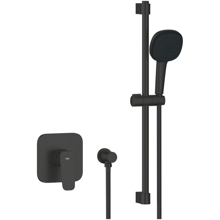 Baterie dus Grohe Cubeo 1053352430, incastrata, set dus, mat, negru
