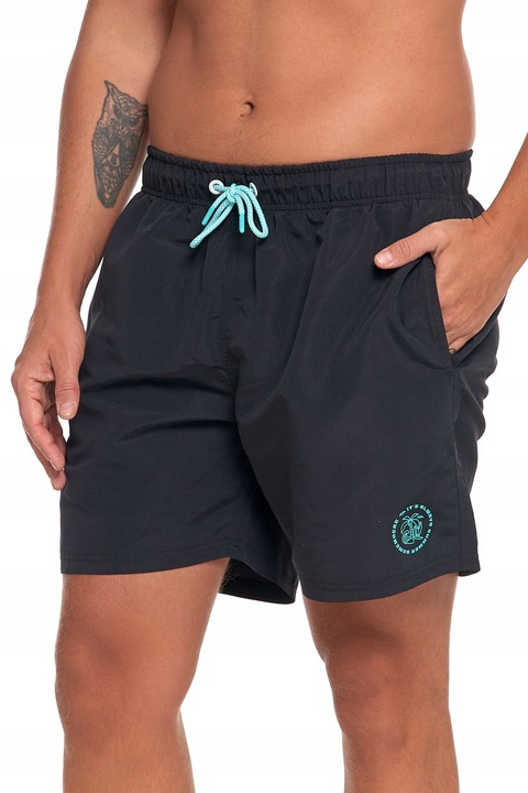 Moraj férfi fürdőruha, zsebekkel, fekete, kiváló minőségű anyagból