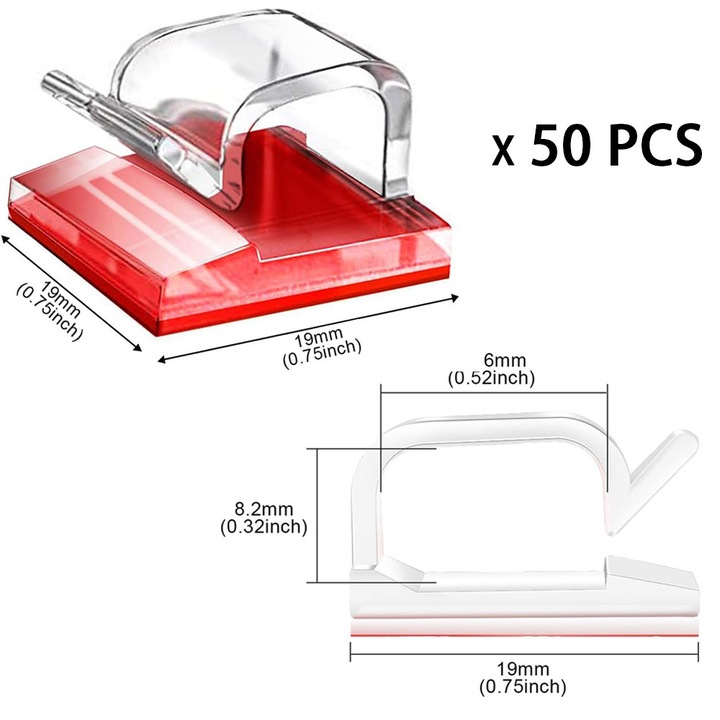 Set 50, catarama de sarma transparenta, clema de fixare, catarama de cabluri pentru camera de bord, transparent