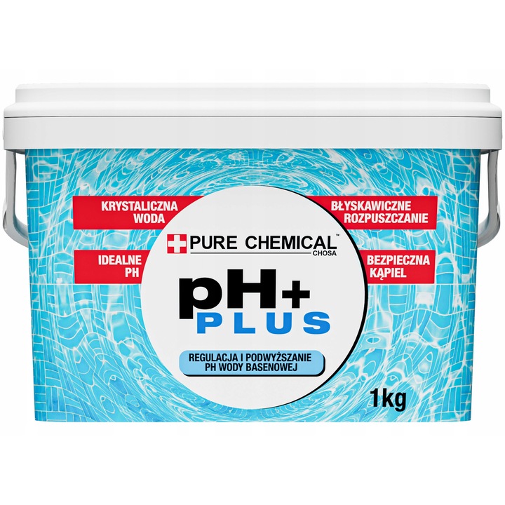 Regulator Ph pentru piscine, Chosa, Ph Plus, forma granule ultrafine, eficient, actiune rapida, substanta activa carbonat de sodiu, doza 10 g / M³ / +0,1 Ph, greutate 1 Kg