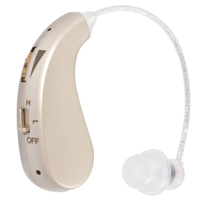 BTE презареждащ се слухов апарат зад ухото, Flippy, комплект от 2 ляв десен, европейски стандарт, слухов апарат със зарядно устройство, слухов апарат, 12 x 8,5 x 4 см, 89 г, златист