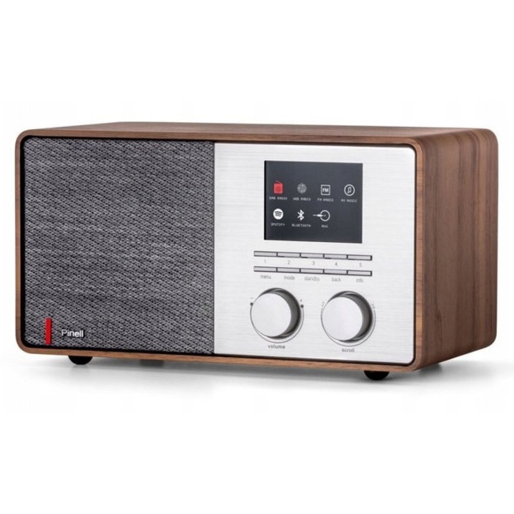 Supersound 301 радио със захранване, дистанционно управление, Pinell, Supersound 301, DAB/DAB+, FM, интернет радио, Bluetooth стрийминг, Spotify Connect, вградена Wi-Fi антена, FM антена с пръчка, 2" 8" TFT цветен екран, 11 x 10.5 x 10.2 см, многоцветен