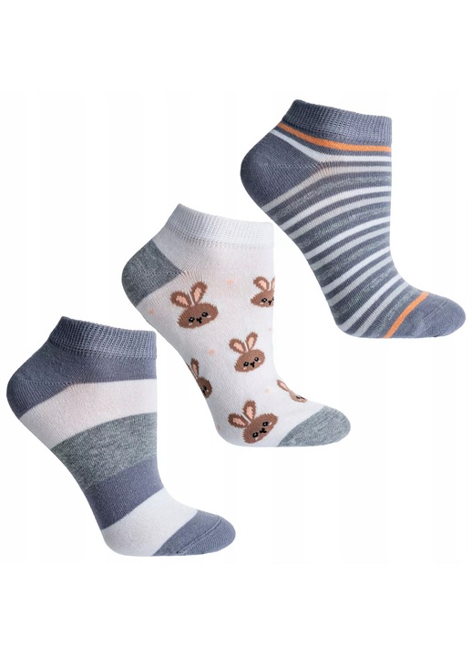 Női zokni szett 3 db-os szett, Moraj, virágos és csíkos minták, 38-41