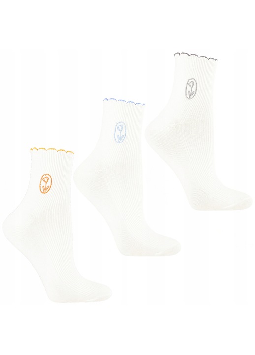 Moraj női zokni, 3 pár, fehér, 35-38, virágmintás