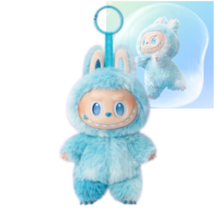 Jucarie de plus, Labubu, Figurina, generatia 3, HOPE, farmec papusa de plus, lant de chei, moale si confortabil, dragut, 3 ani+, 17 cm, Albastru