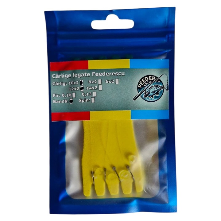 Feederescu kötött horgok M10 és M12 monofil és szalaggal megkötve 4 darabos horogkészlet 2 különböző méretben