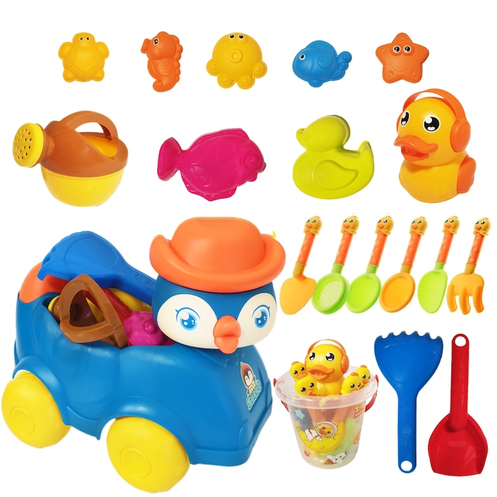 Set 20 jucarii pentru plaja si nisip RCO®, camion cu o varietate de accesorii multifunctionale, ideal pentru activitatile individuale sau de grup, multicolor, 3+ ani, HT2009-13