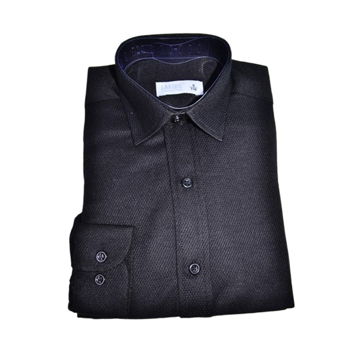 Camasa cu maneca lunga, slim, cu model tesut, pentru copii, LA Kids LKD1696-07, Negru 118116