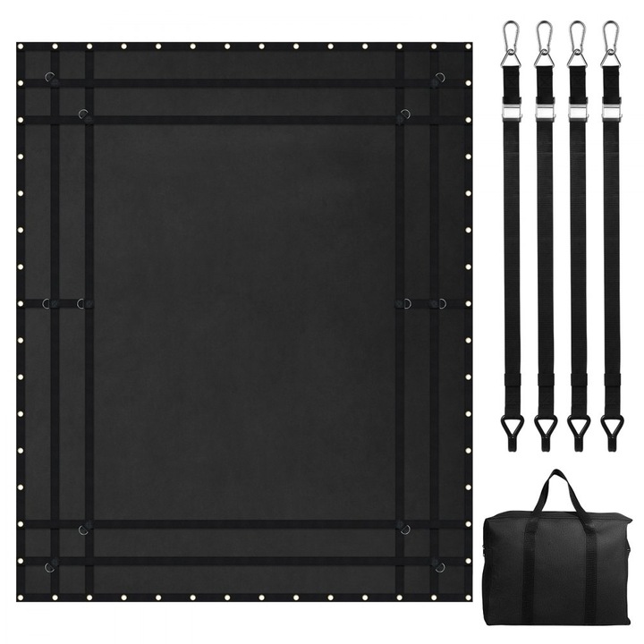 Plasa de Protectie pentru Marfa, Dimensiuni 305 cm x 267 cm, cu Carlige, Material PVC, Negru, Ideala pentru Portbagaj Bena