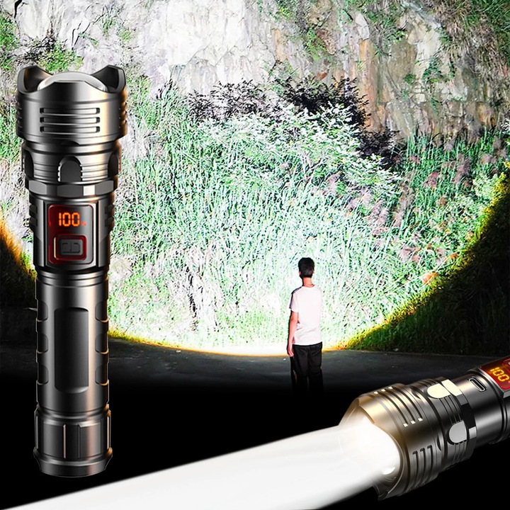 YANYXR hordozható lámpa, zoom, digitális kijelző, fehér, 10W, 1200mAh, Type-C töltés