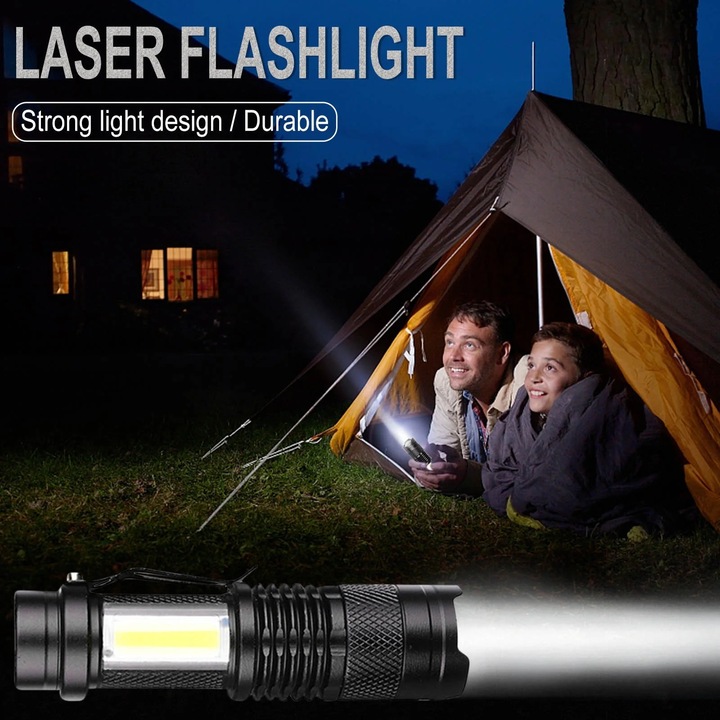 Lanterna LED YANYXR SK68COB, reincarcabila, zoom, aluminiu, 9.5x2.5x2cm
