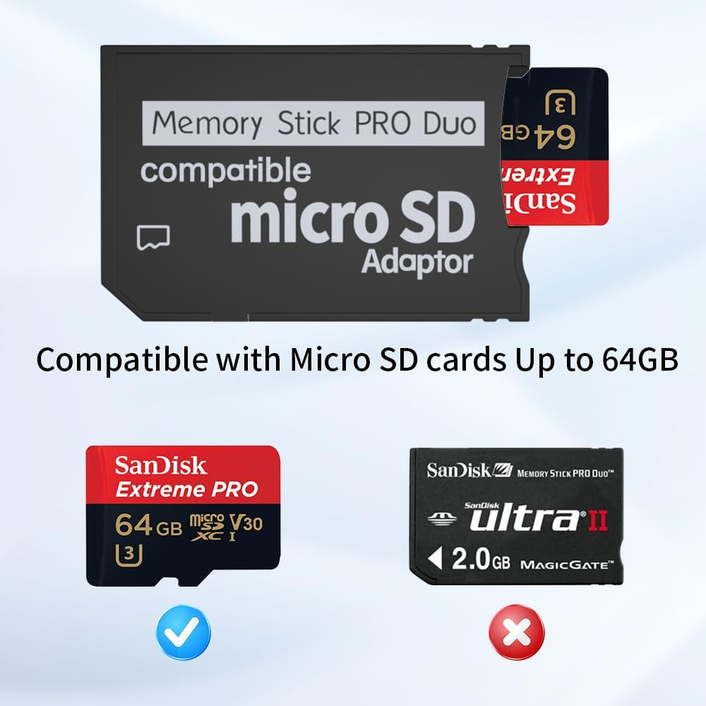 Adaptador de Tarjeta de Memoria Micro SD para PSP, Tarjeta Micro SD TF a Memory Stick Pro Duo
