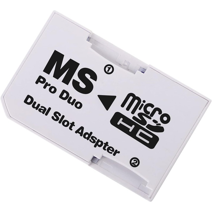 Адаптер за MicroSD карти Micro SDHC Duo Pro с два слота, PsAyl®, за Memory Stick карти, съвместим със Sony PSP, бял
