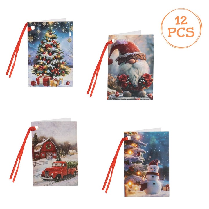 Set felicitari cadouri autocolante cu 4 modele diferite 5.5x8cm - 12buc