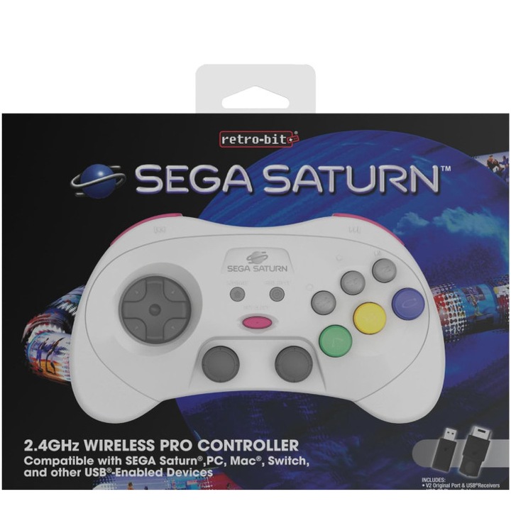 Контролер Retro-Bit, Sega Saturn, Pro, Бял, за Nintendo Switch, PC