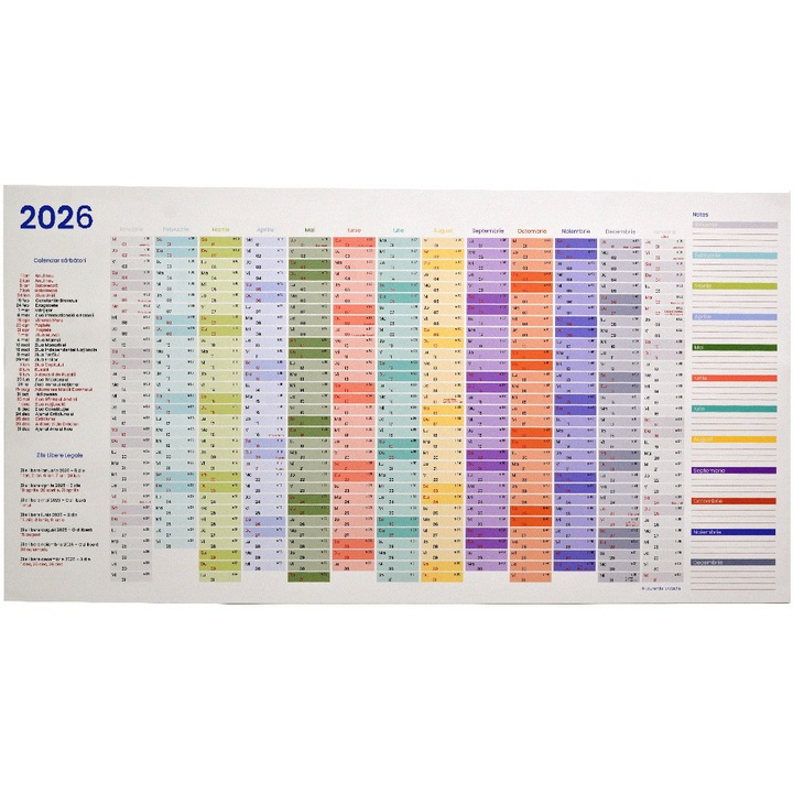 Calendar Planner Anual A2 13 luni 2026, colorful, lung