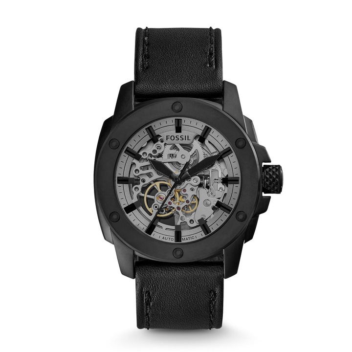 Ceas Fossil Automatic Skeleton Modern Machine All Black, Negru/Skeleton, Negru